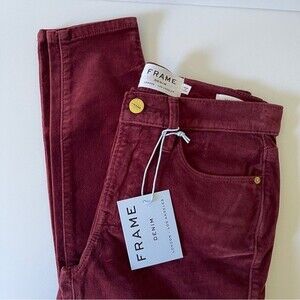 FRAME High Rise Velvet Skinny Pants NWT Size 24 Burgundy